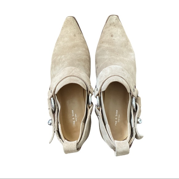 Taupe Suede Rag & Bone Pointy Ankle Boots w/ Silver Hardware Accents/Sz 38/EUC - Picture 2 of 4